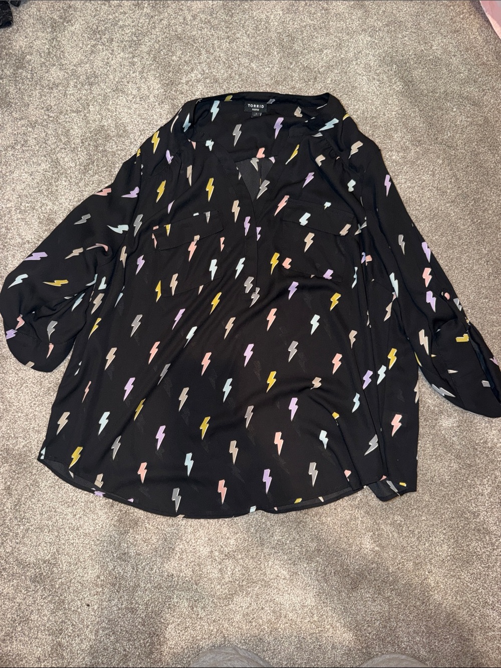 torrid Black Button-Front Blouse with Pastel Lightning Bolts